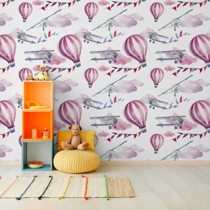 Tapeta Do Pokoju Dziecka, Kolorowe Balony Samoloty