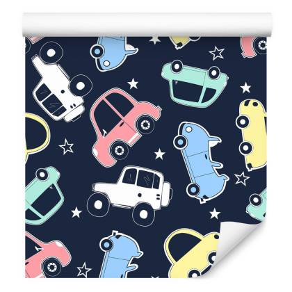 Tapeta W Kolorowe Auta, Gwiazdki, Pokój Dziecięcy