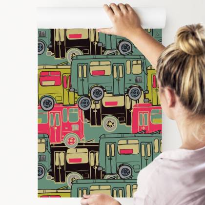Tapeta Dla Dzieci - Kolorowe Autobusy