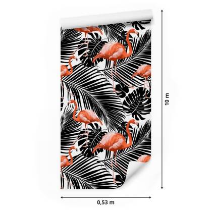 Tapeta Flamingi I Czarne Egzotyczne Liście
