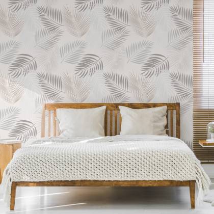 Tapeta Szare Liście Boho