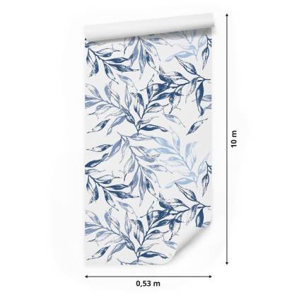 Tapeta Do Salonu Delikatne Niebieskie Liście Dekor