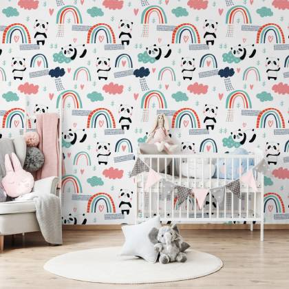 Tapeta Pandy Z Tęczą W Tle