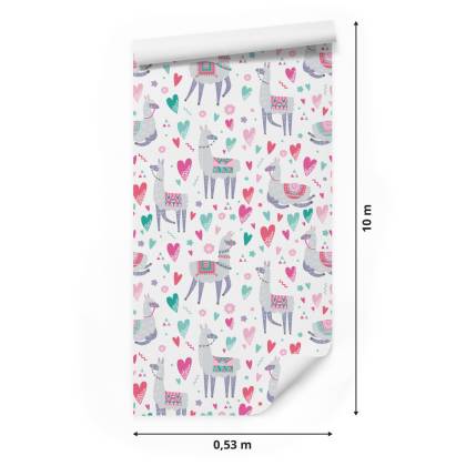 Tapeta Do Pokoju Dziecka Lamy I Kolorowe Kwiaty