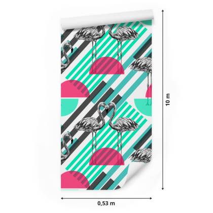Tapeta Flamingi I Geometryczne Wzory