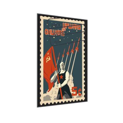Plakat Znaczek Pocztowy Z Rakietami W Stylu Retro Rama Aluminiowa Kolor Czarny