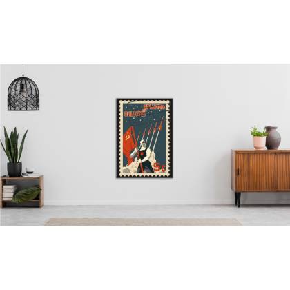 Plakat Znaczek Pocztowy Z Rakietami W Stylu Retro Rama Aluminiowa Kolor Czarny