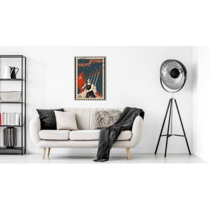 Plakat Znaczek Pocztowy Z Rakietami W Stylu Retro Rama Aluminiowa Kolor Srebrny