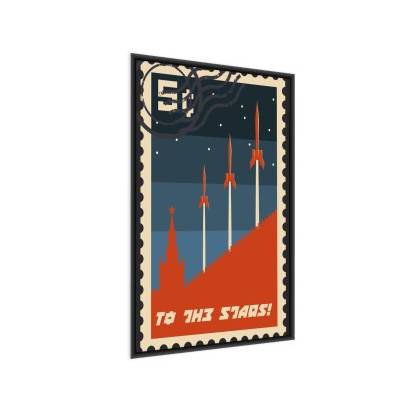 Plakat Znaczek Pocztowy Z Rakietami Kosmicznymi Retro Rama Aluminiowa Kolor Czarny