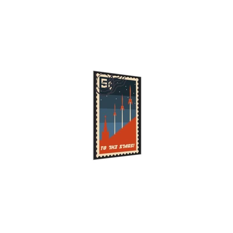 Plakat Znaczek Pocztowy Z Rakietami Kosmicznymi Retro Rama Aluminiowa Kolor Czarny