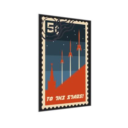 Plakat Znaczek Pocztowy Z Rakietami Kosmicznymi Retro Rama Aluminiowa Kolor Srebrny
