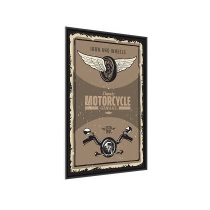 Plakat Części Motocyklowe Ze Skrzydłami I Napisy Vintage Rama Aluminiowa Kolor Czarny