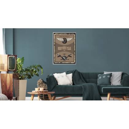 Plakat Części Motocyklowe Ze Skrzydłami I Napisy Vintage Rama Aluminiowa Kolor Srebrny