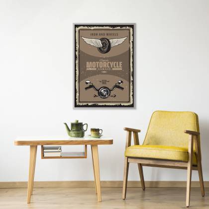 Plakat Części Motocyklowe Ze Skrzydłami I Napisy Vintage Rama Aluminiowa Kolor Srebrny