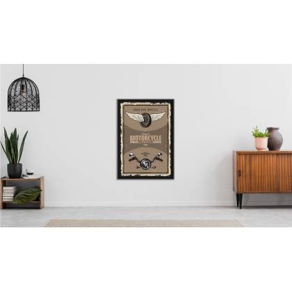 Plakat Części Motocyklowe Ze Skrzydłami I Napisy Vintage Rama Aluminiowa Kolor Srebrny