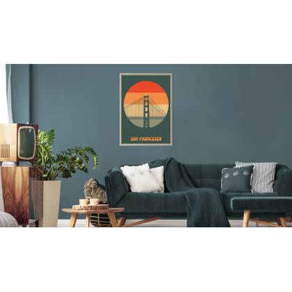 Plakat Most Golden Gate W Stylu Vintage Rama Aluminiowa Kolor Czarny