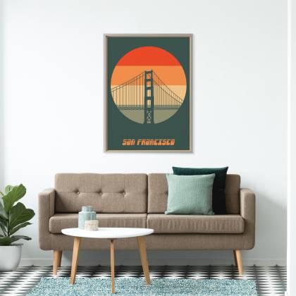 Plakat Most Golden Gate W Stylu Vintage Rama Aluminiowa Kolor Czarny