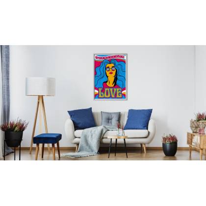 Plakat Kolorowy Portret Kobiety I Napisy W Stylu Hippie Rama Aluminiowa Kolor Czarny