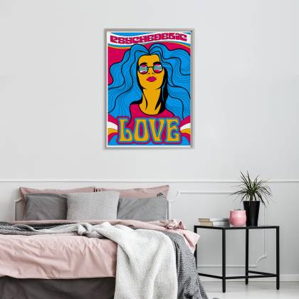 Plakat Kolorowy Portret Kobiety I Napisy W Stylu Hippie Rama Aluminiowa Kolor Czarny