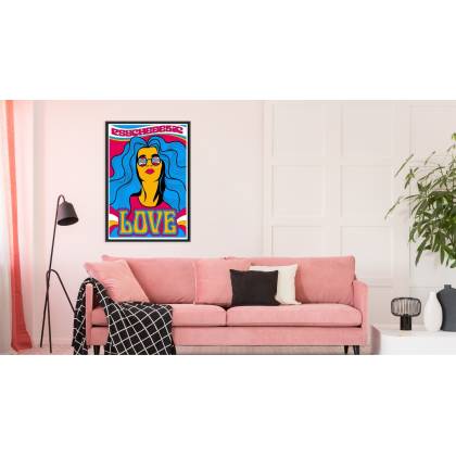 Plakat Kolorowy Portret Kobiety I Napisy W Stylu Hippie Rama Aluminiowa Kolor Czarny