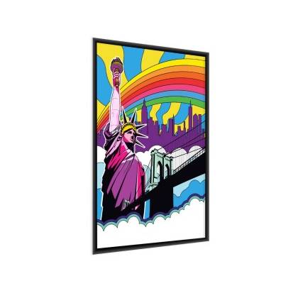 Plakat Kolorowy Most Brookliński I Statua Wolności W Stylu Vintage Rama Aluminiowa Kolor Srebrny