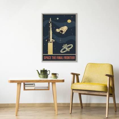 Plakat Rakiety Sondy I Statki Kosmiczne W Stylu Vintage Rama Aluminiowa Kolor Srebrny