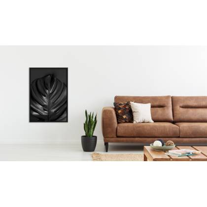 Plakat Czarny Liść Monstery Rama Aluminiowa Kolor Srebrny