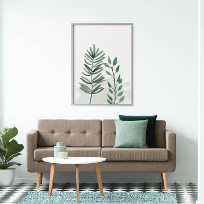 Plakat Malowane Liście Egzotyczne Rama Aluminiowa Kolor Czarny