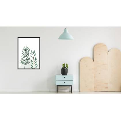 Plakat Malowane Liście Egzotyczne Rama Aluminiowa Kolor Czarny