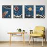 Plakat Wieloczęściowy Set Rakiety Kosmiczne Planety I Napisy W Stylu Retro Rama Aluminiowa Kolor Srebrny