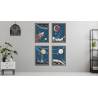Plakat Wieloczęściowy Set Rakiety Kosmiczne Planety I Napisy W Stylu Retro Rama Aluminiowa Kolor Srebrny