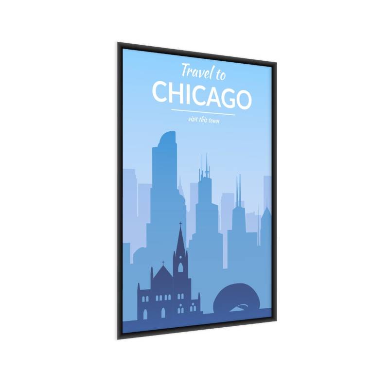 Plakat Travel To Chicago Rama Aluminiowa Kolor Czarny