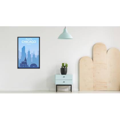 Plakat Travel To Chicago Rama Aluminiowa Kolor Czarny