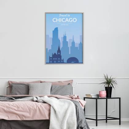 Plakat Travel To Chicago Rama Aluminiowa Kolor Srebrny