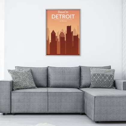 Plakat Travel To Detroit Rama Aluminiowa Kolor Czarny