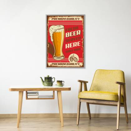 Plakat Kufel Piwa I Napisy W Stylu Vintage Rama Aluminiowa Kolor Srebrny