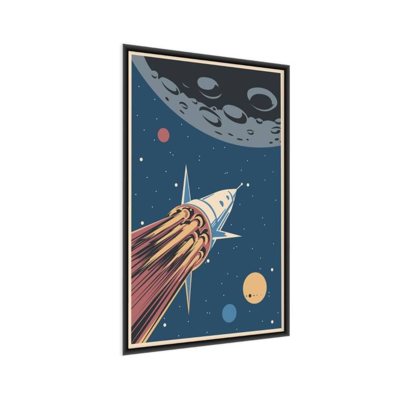 Plakat Rakieta Kosmiczna I Planety W Stylu Retro Rama Aluminiowa Kolor Czarny
