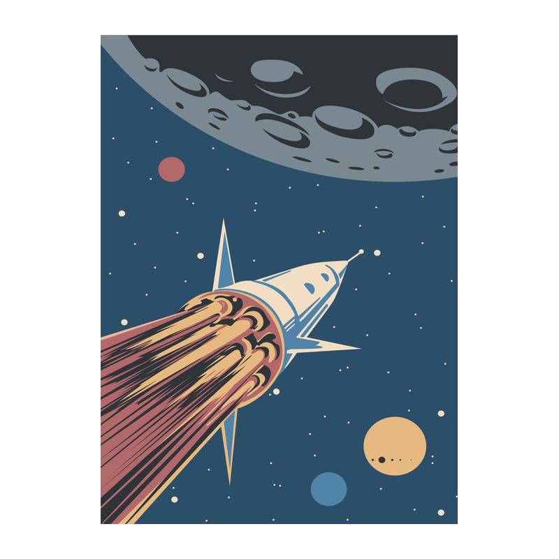 Plakat Rakieta Kosmiczna I Planety W Stylu Retro Rama Aluminiowa Kolor Srebrny