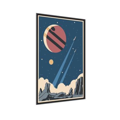Plakat Rakiety Planety I Gwiazdy W Stylu Retro Rama Aluminiowa Kolor Czarny