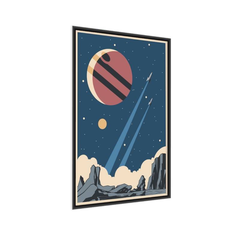Plakat Rakiety Planety I Gwiazdy W Stylu Retro Rama Aluminiowa Kolor Czarny