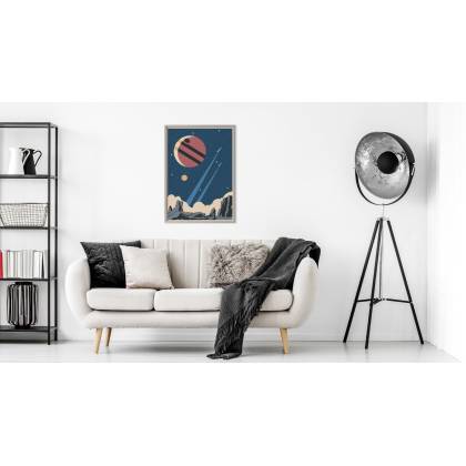 Plakat Rakiety Planety I Gwiazdy W Stylu Retro Rama Aluminiowa Kolor Srebrny