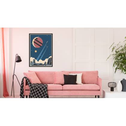 Plakat Rakiety Planety I Gwiazdy W Stylu Retro Rama Aluminiowa Kolor Srebrny