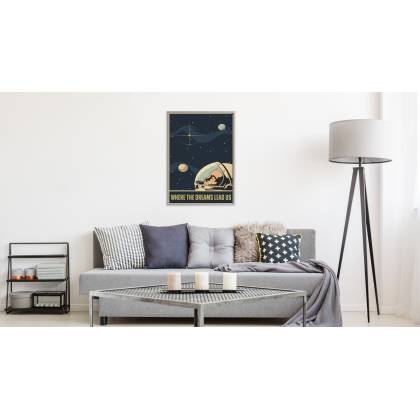 Plakat Astronauta W Kosmosie W Stylu Vintage Rama Aluminiowa Kolor Czarny