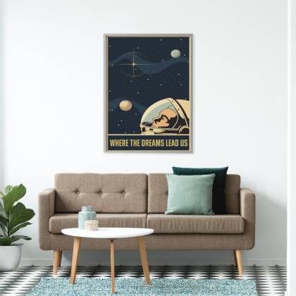 Plakat Astronauta W Kosmosie W Stylu Vintage Rama Aluminiowa Kolor Czarny