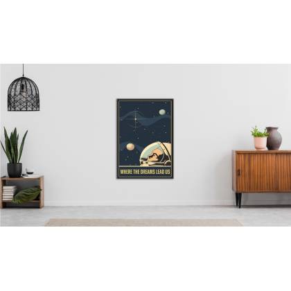 Plakat Astronauta W Kosmosie W Stylu Vintage Rama Aluminiowa Kolor Czarny