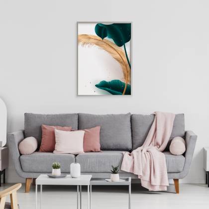 Plakat Abstrakcyjny Liść Palmowy Rama Aluminiowa Kolor Srebrny
