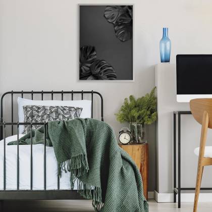 Plakat Czarne Liście Monstery Rama Aluminiowa Kolor Srebrny