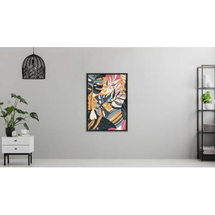 Plakat Wielokolorowe Tropikalne Liście Rama Aluminiowa Kolor Czarny