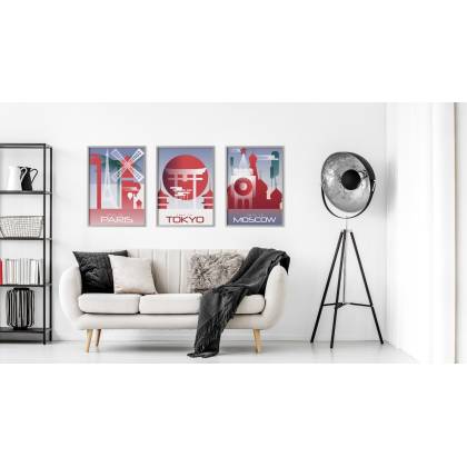 Plakat Wieloczęściowy Set Kolorowe Kontury Znanych Stolic Rama Aluminiowa Kolor Czarny