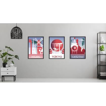 Plakat Wieloczęściowy Set Kolorowe Kontury Znanych Stolic Rama Aluminiowa Kolor Srebrny